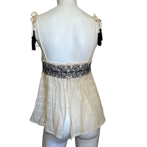Bec & Bridge Cream Blue Embroidered Tassel Tie Open Back Sleeveless Top sz 4 EUC - Picture 2 of 10